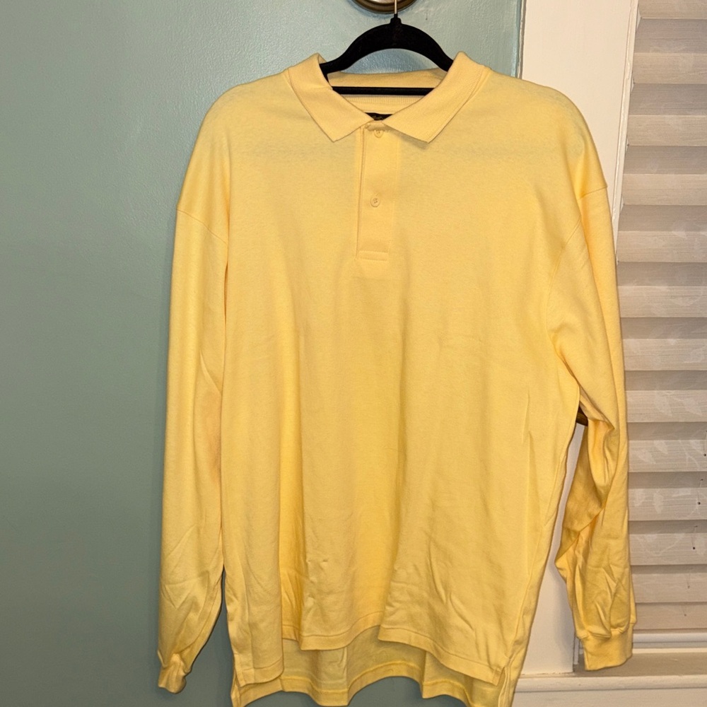 Eddie Bauer Long Sleeve Polo Shirt Men’s Large Yellow Cotton Preppy Casual Golf